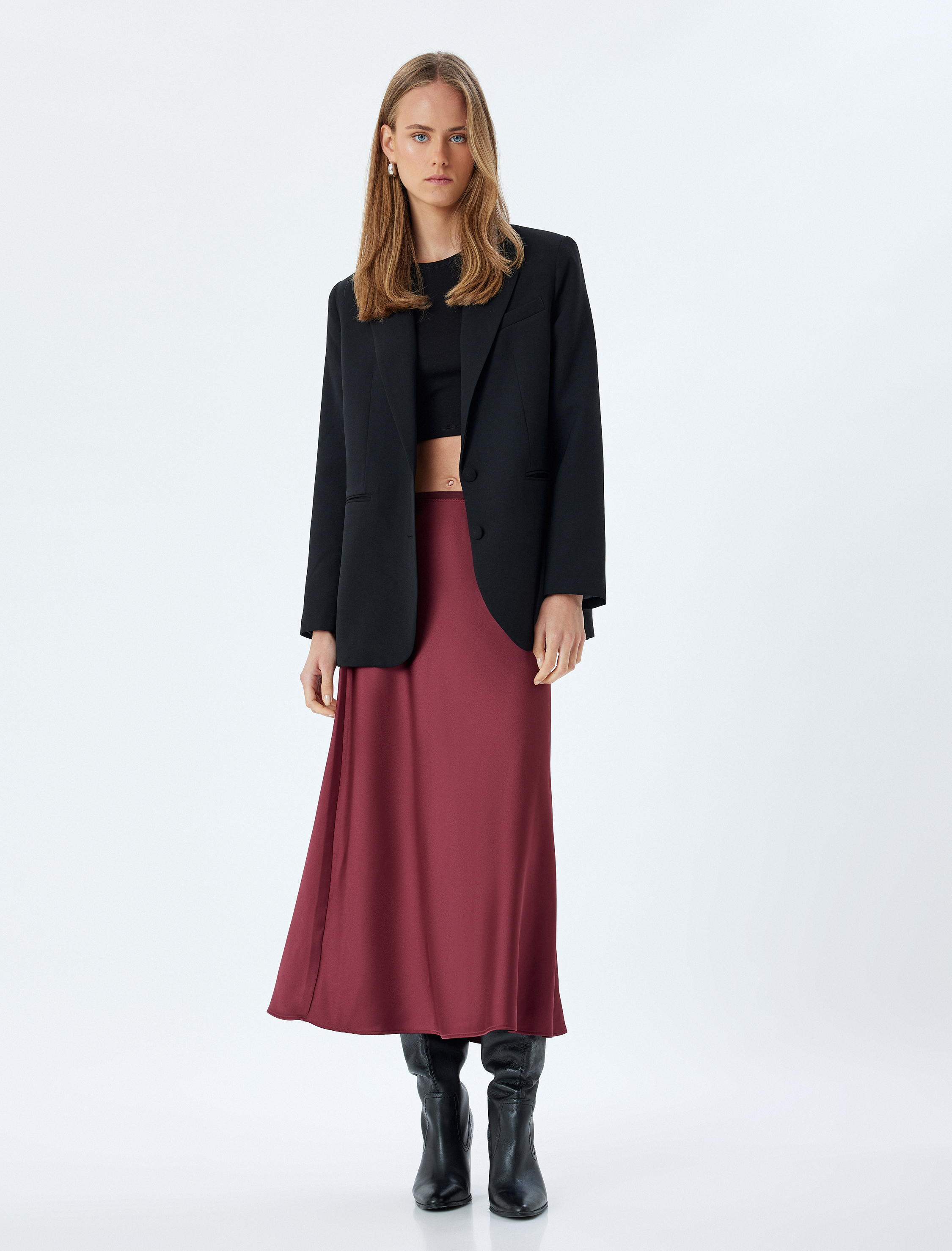 Midi Boy Saten Etek Slim Fit A Kesim
