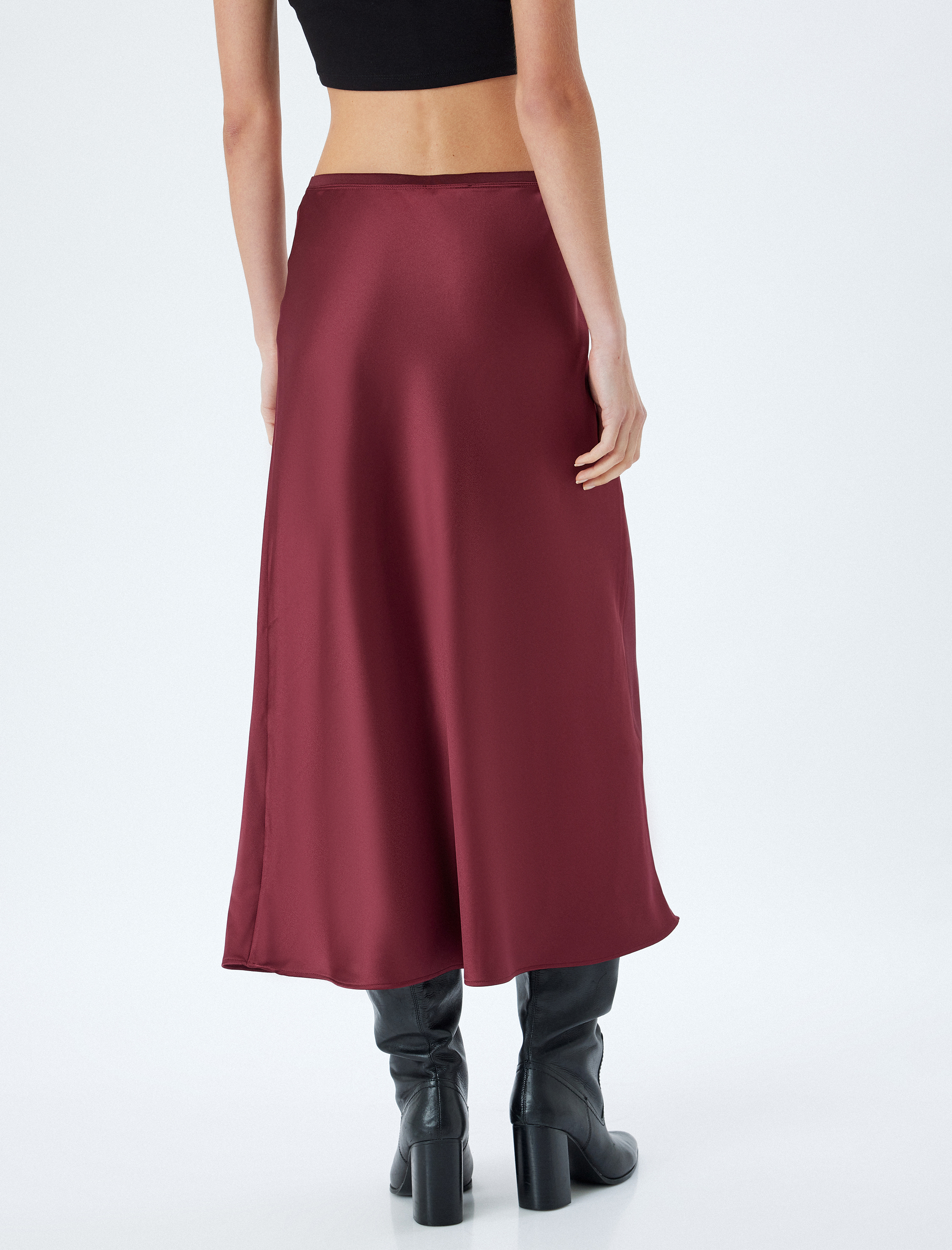 Midi Boy Saten Etek Slim Fit A Kesim