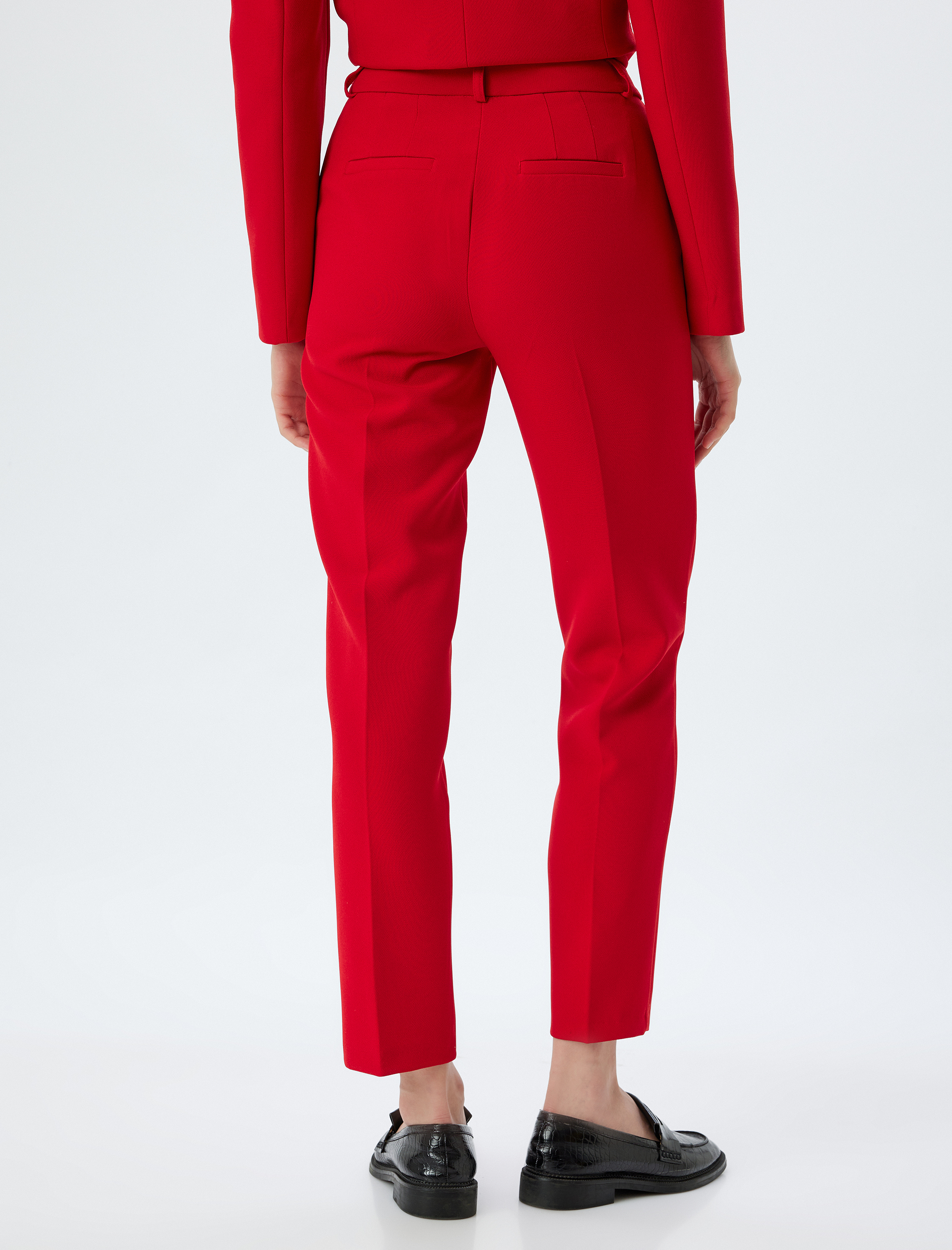   Yüksek Bel Kumaş Pantolon Cigarette Cepli