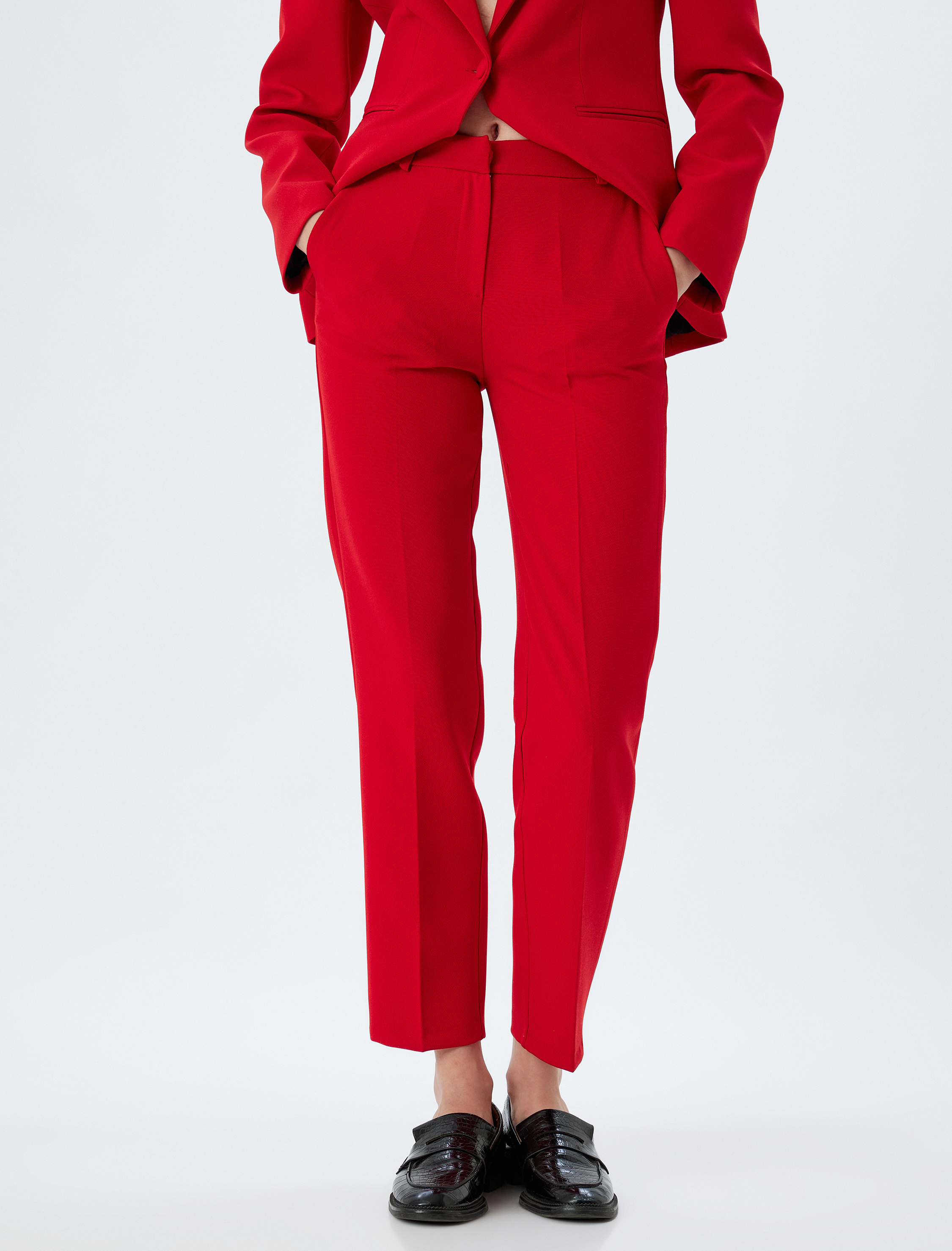   Yüksek Bel Kumaş Pantolon Cigarette Cepli