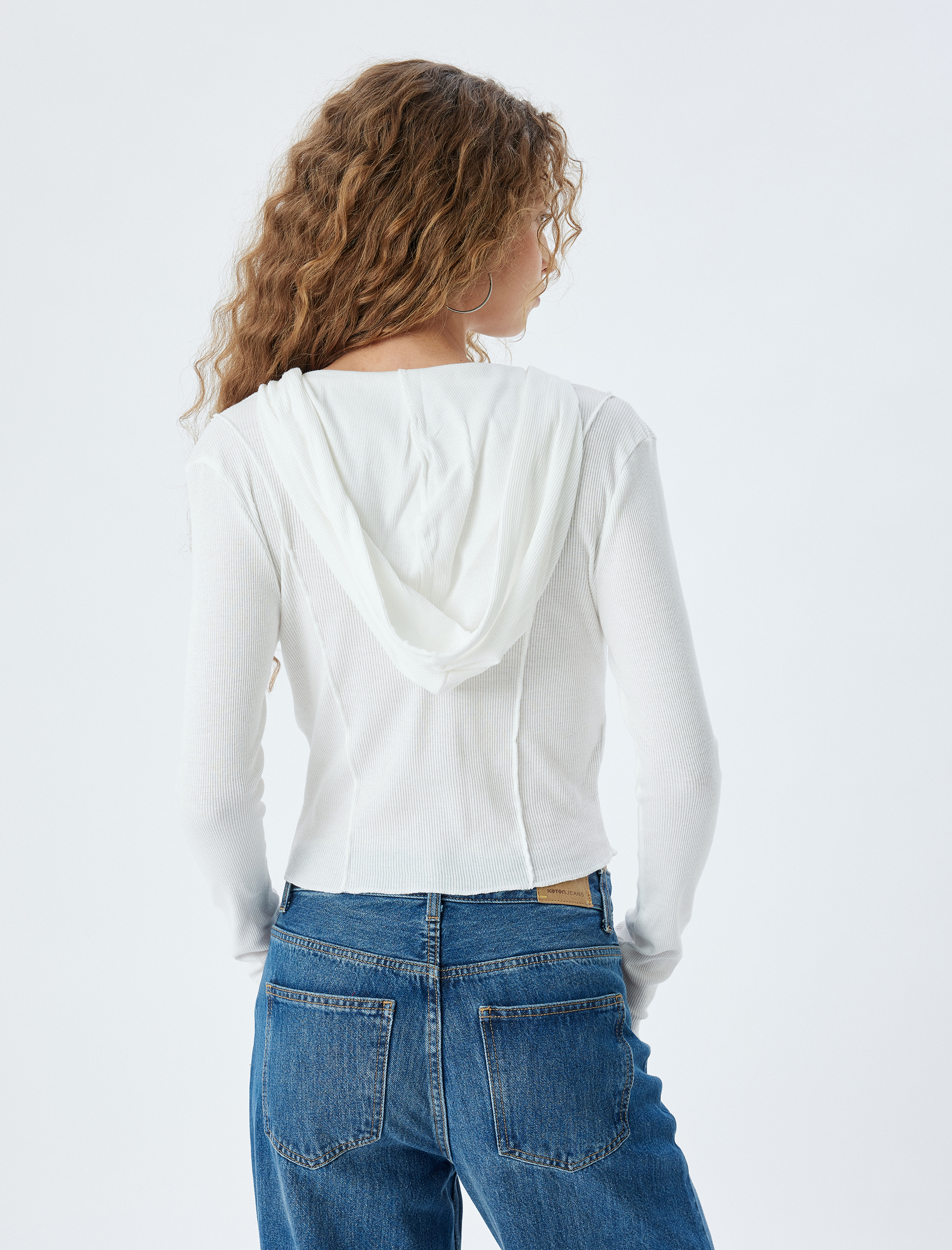   Uzun Kollu Kapüşonlu Fitilli Pamuklu Tişört