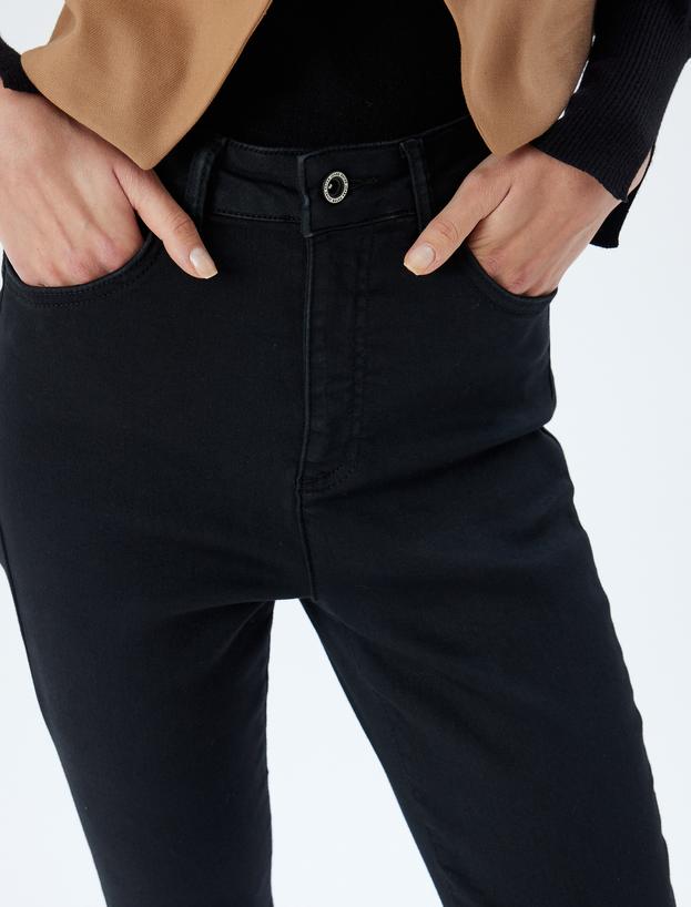 Yüksek Bel Kot Pantolon Dar Paça Düğmeli Cepli - Skinny Fit Jean_4