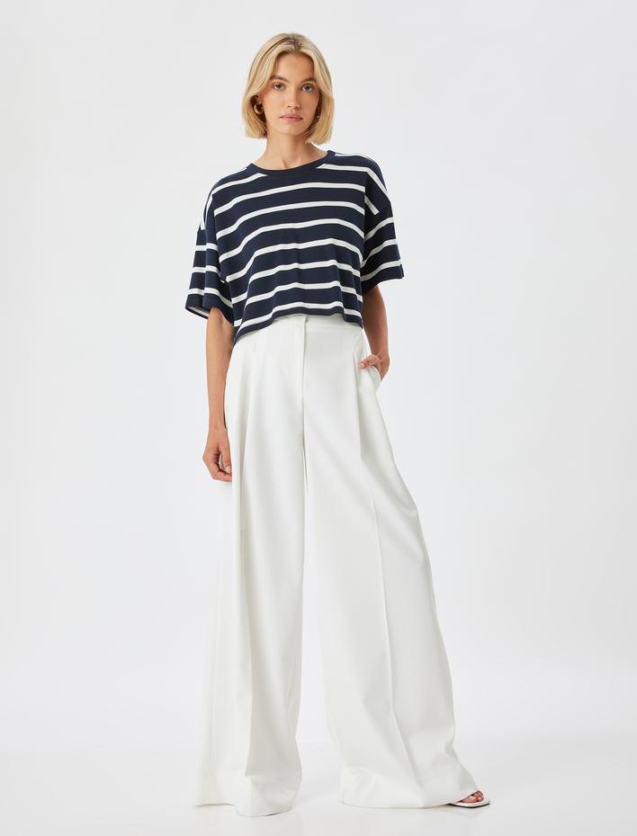 Crop Tişört Kısa Kollu Bisiklet Yaka Pamuklu