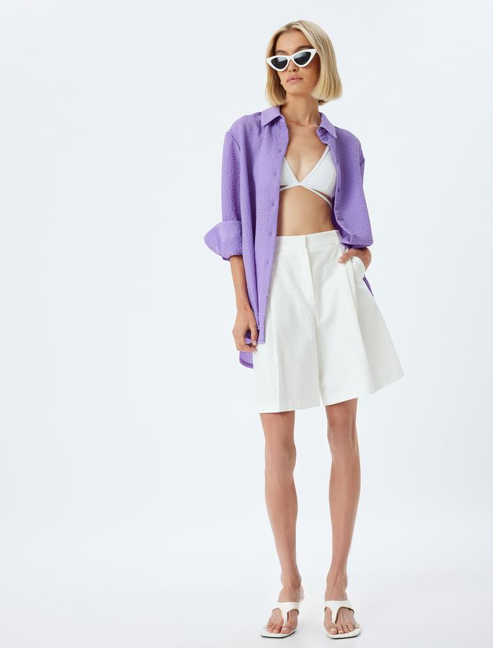  Oversize Gömlek Dokulu Uzun Kollu