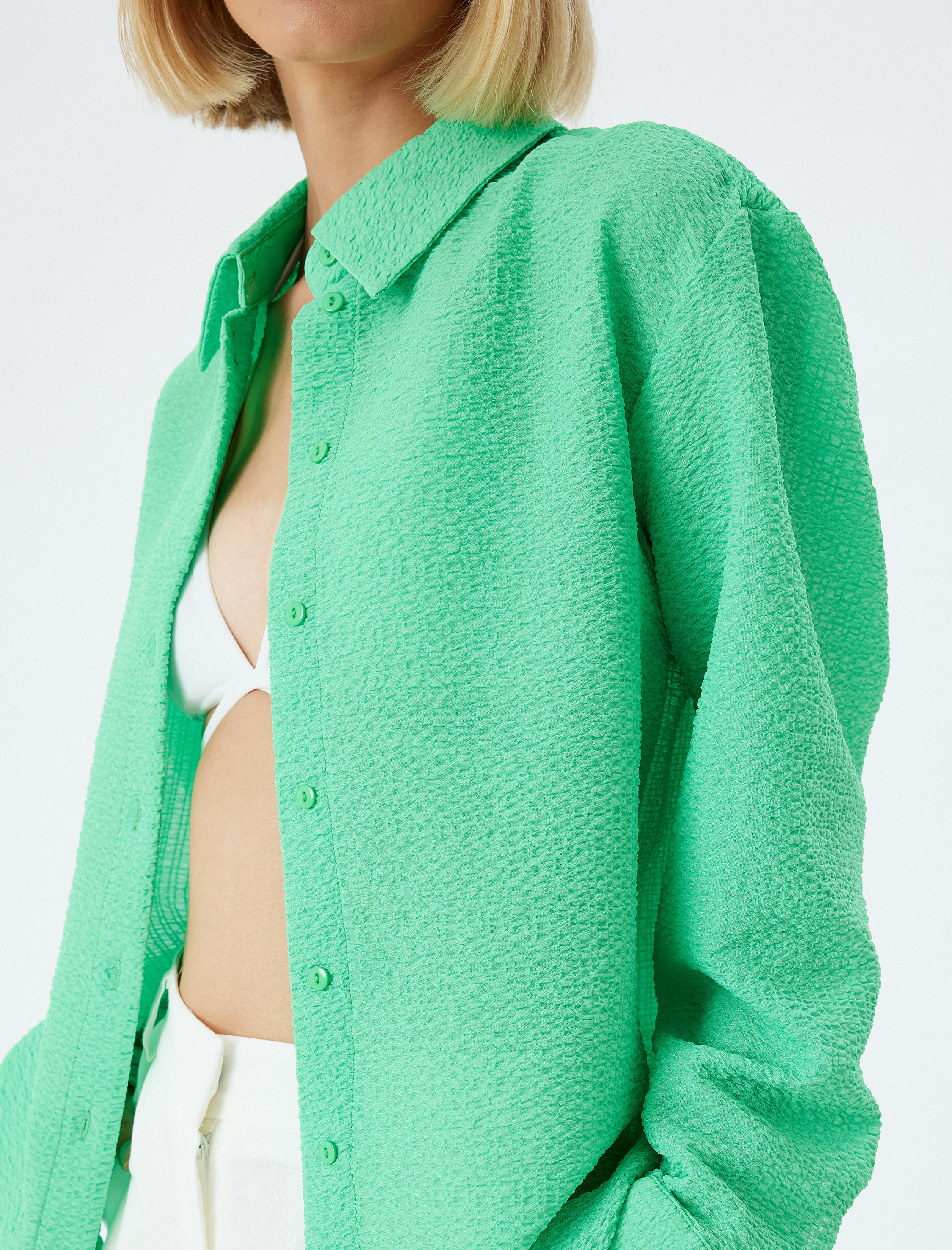   Oversize Gömlek Dokulu Uzun Kollu