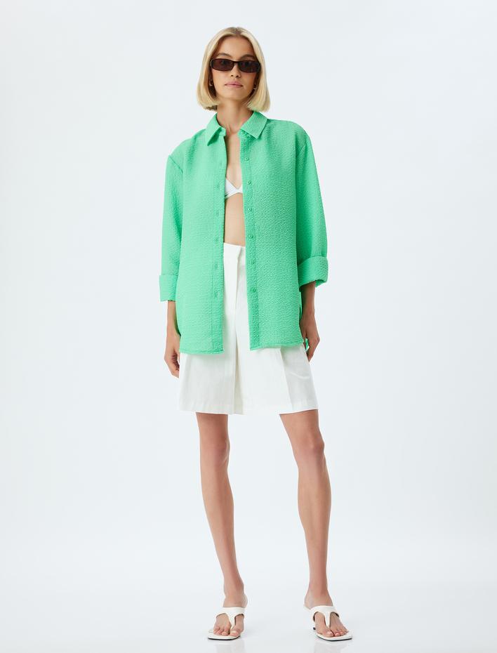  Oversize Gömlek Dokulu Uzun Kollu