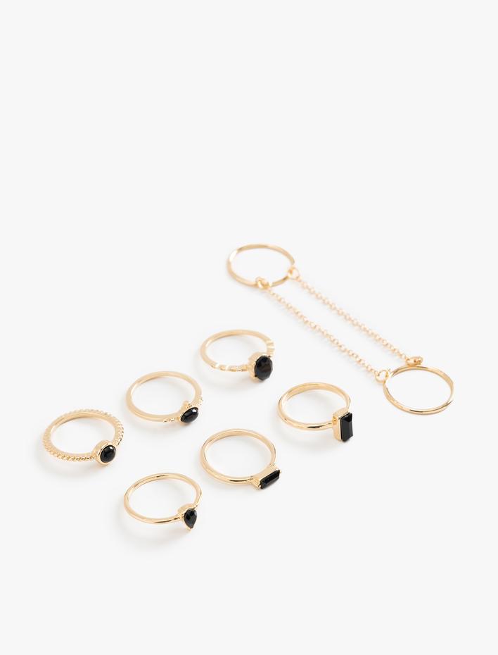 Kadın Yüzük Seti 8'li Taşlı Zincir Detaylı