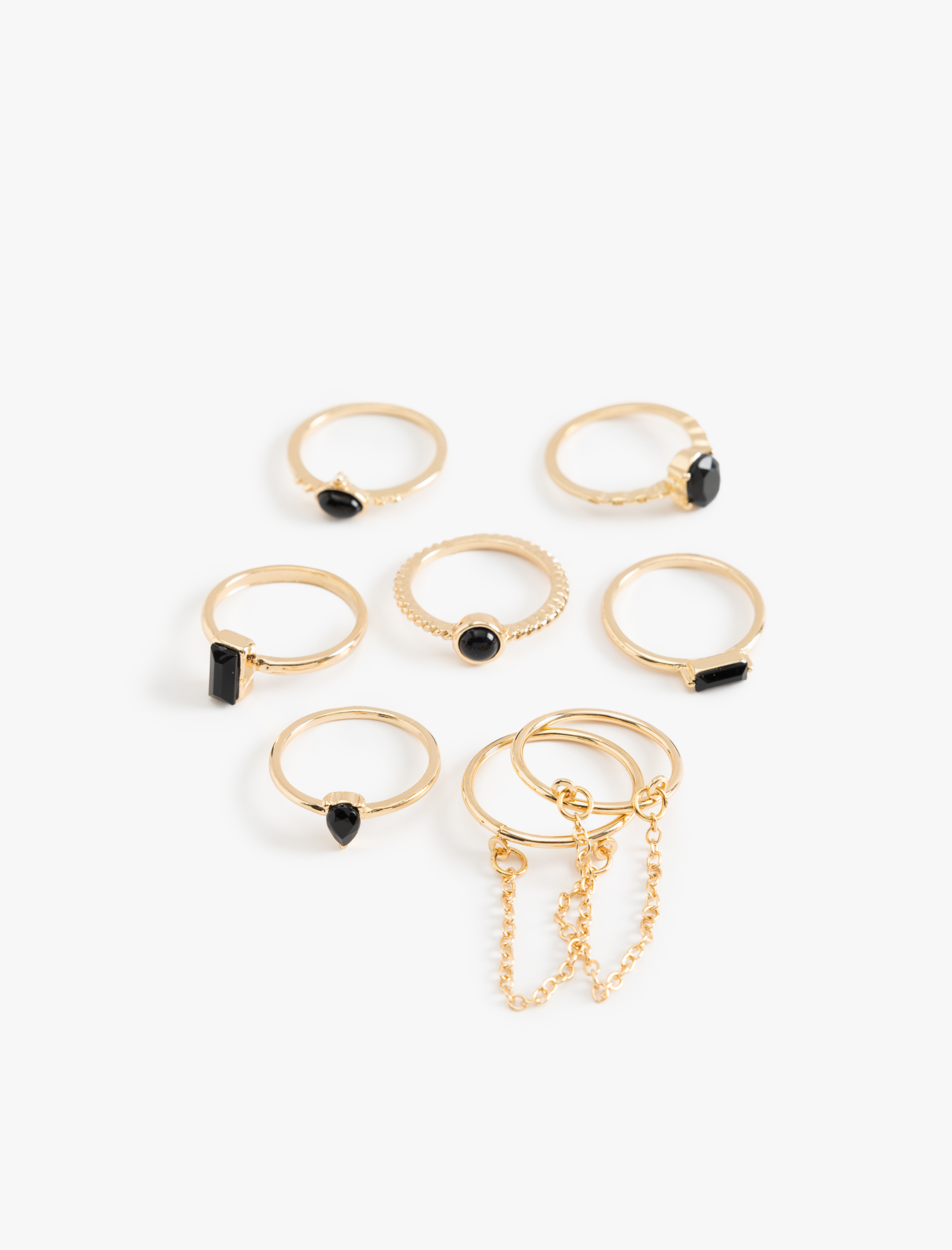  Kadın Yüzük Seti 8'li Taşlı Zincir Detaylı