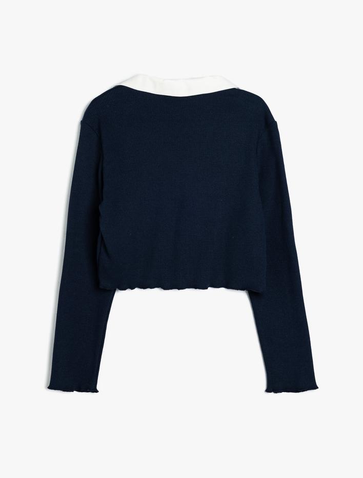 Kız Çocuk Polo Yaka Tişört Uzun Kollu Baskı Detaylı Pamuklu