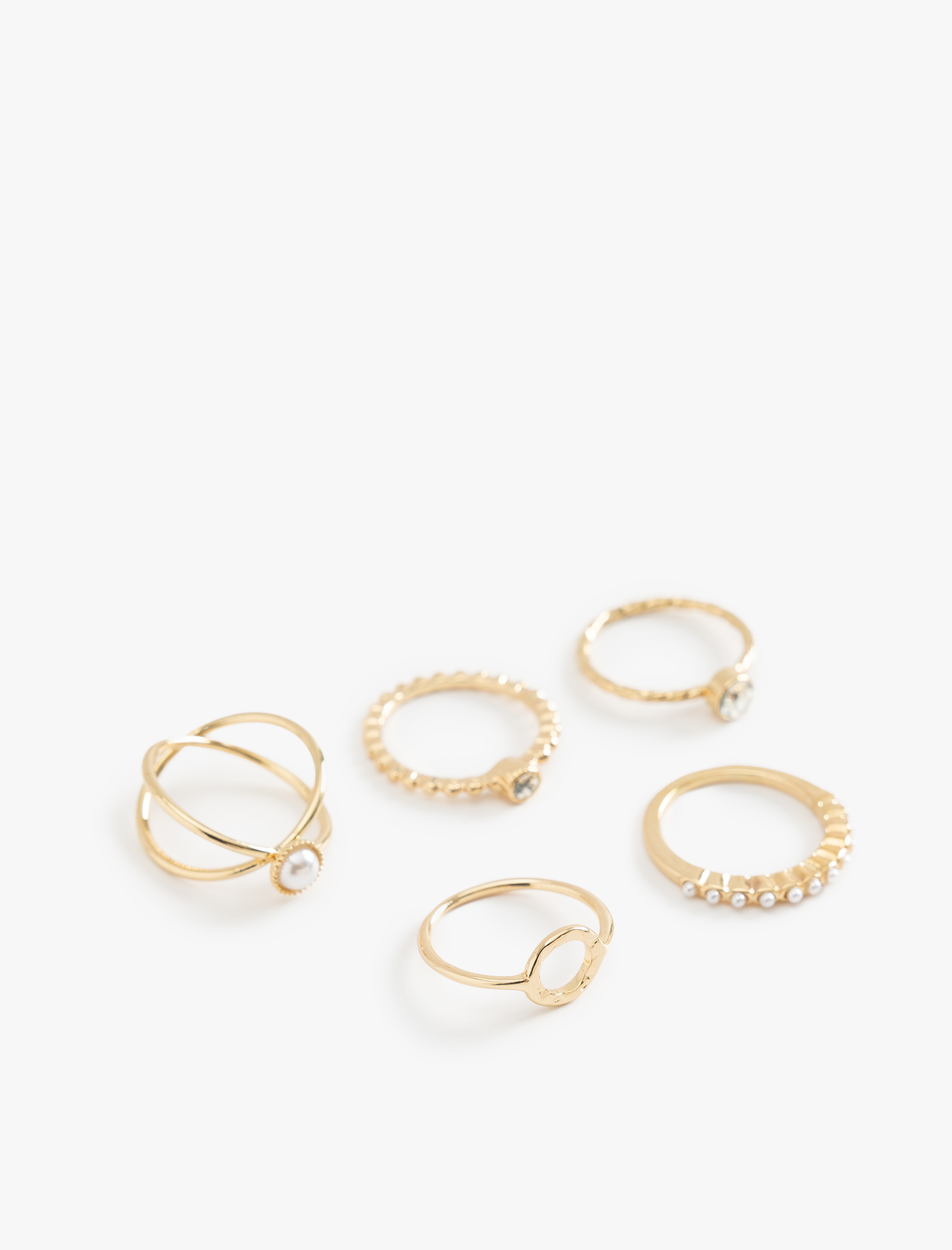  Kadın Yüzük Seti 5'li İnci ve Taş Detaylı