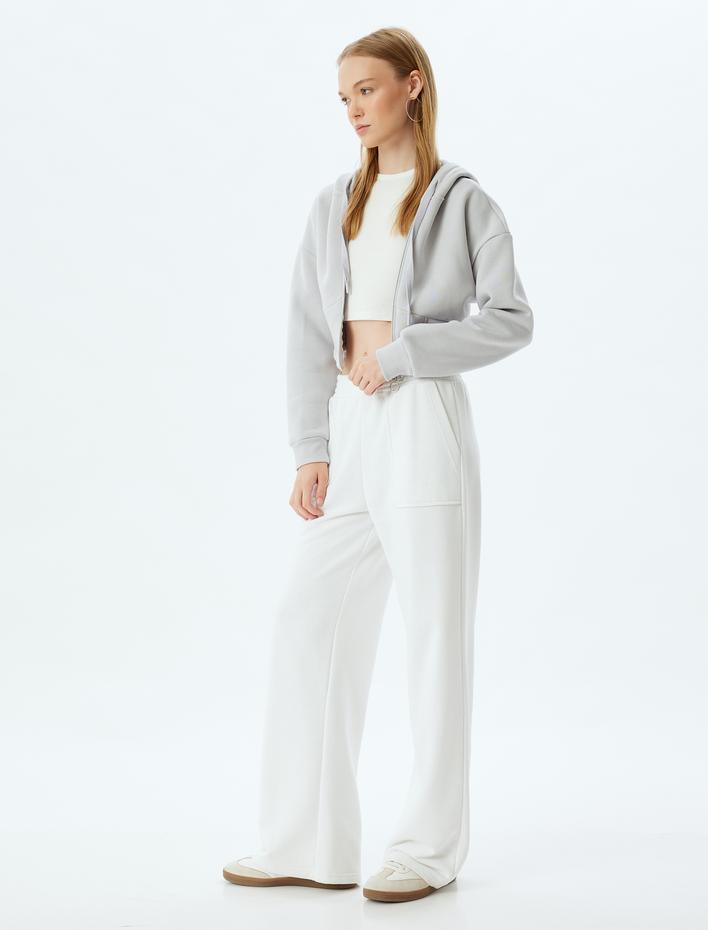  Şardonlu Crop Sweatshirt Fermuarlı Korse Görünümlü Kapüşonlu