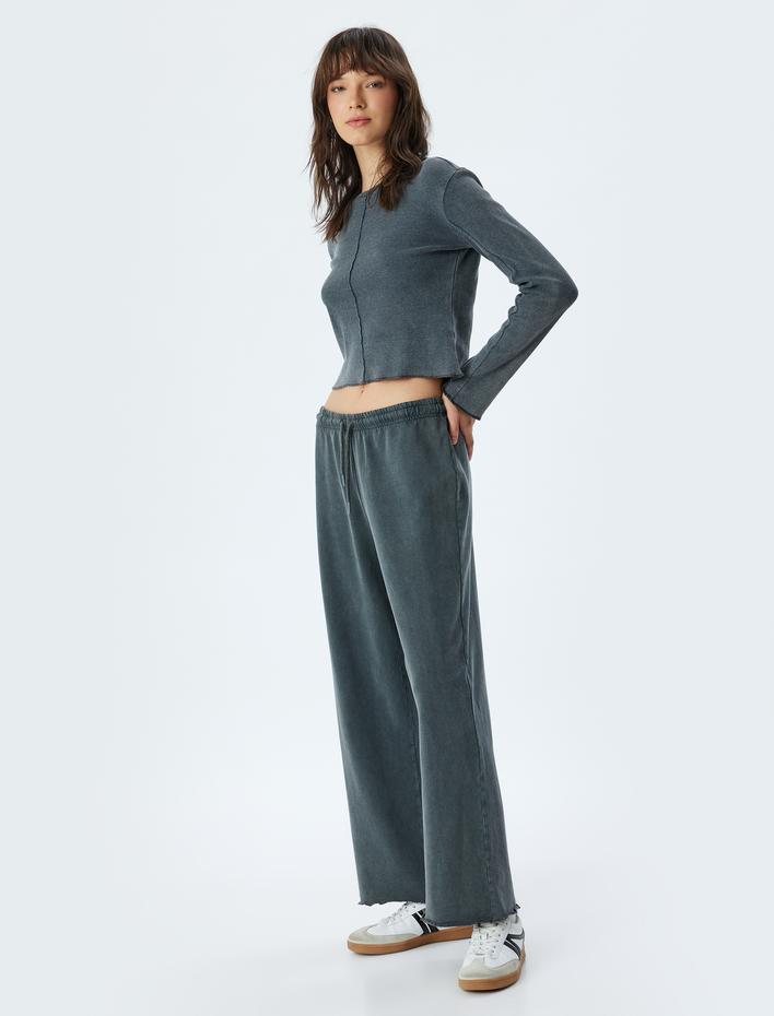  Pamuklu Soluk Efektli Geniş Paça Eşofman Pantolon