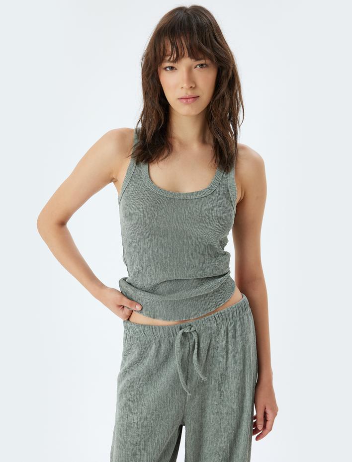  Kalın Askılı Atlet Dokulu U Yaka Rahat Kalıp