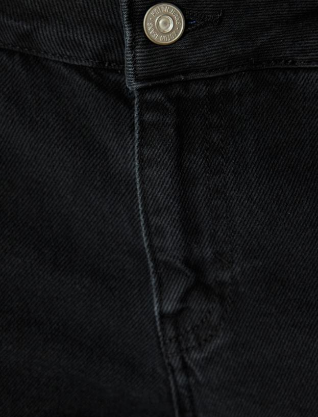 Bol Kot Pantolon Çift Bel Detaylı Düğmeli Yıkamalı - Loose Straight Fit Jean_5