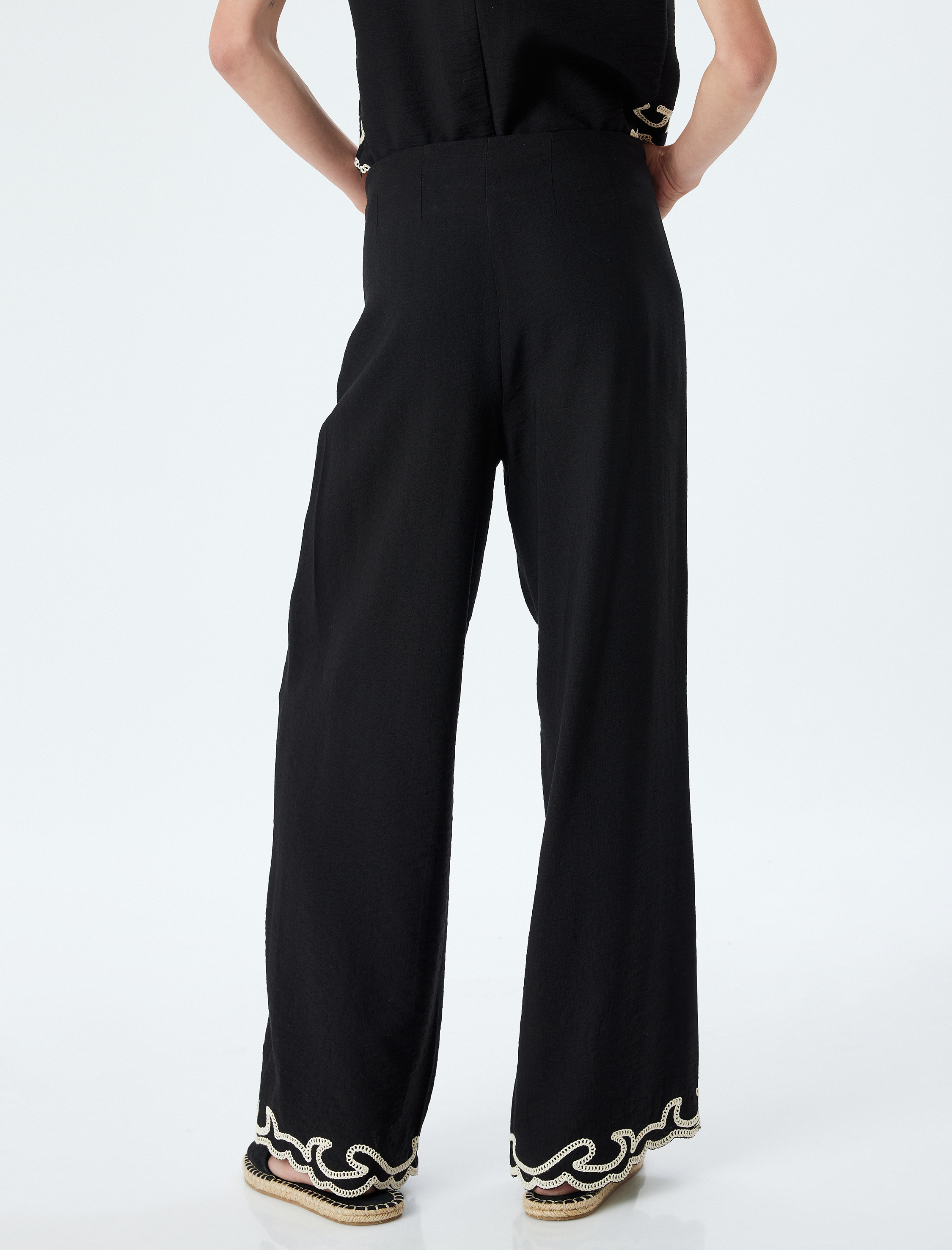   Viskon Bol Paça Pantolon Etnik Desenli Renk Kontrastlı