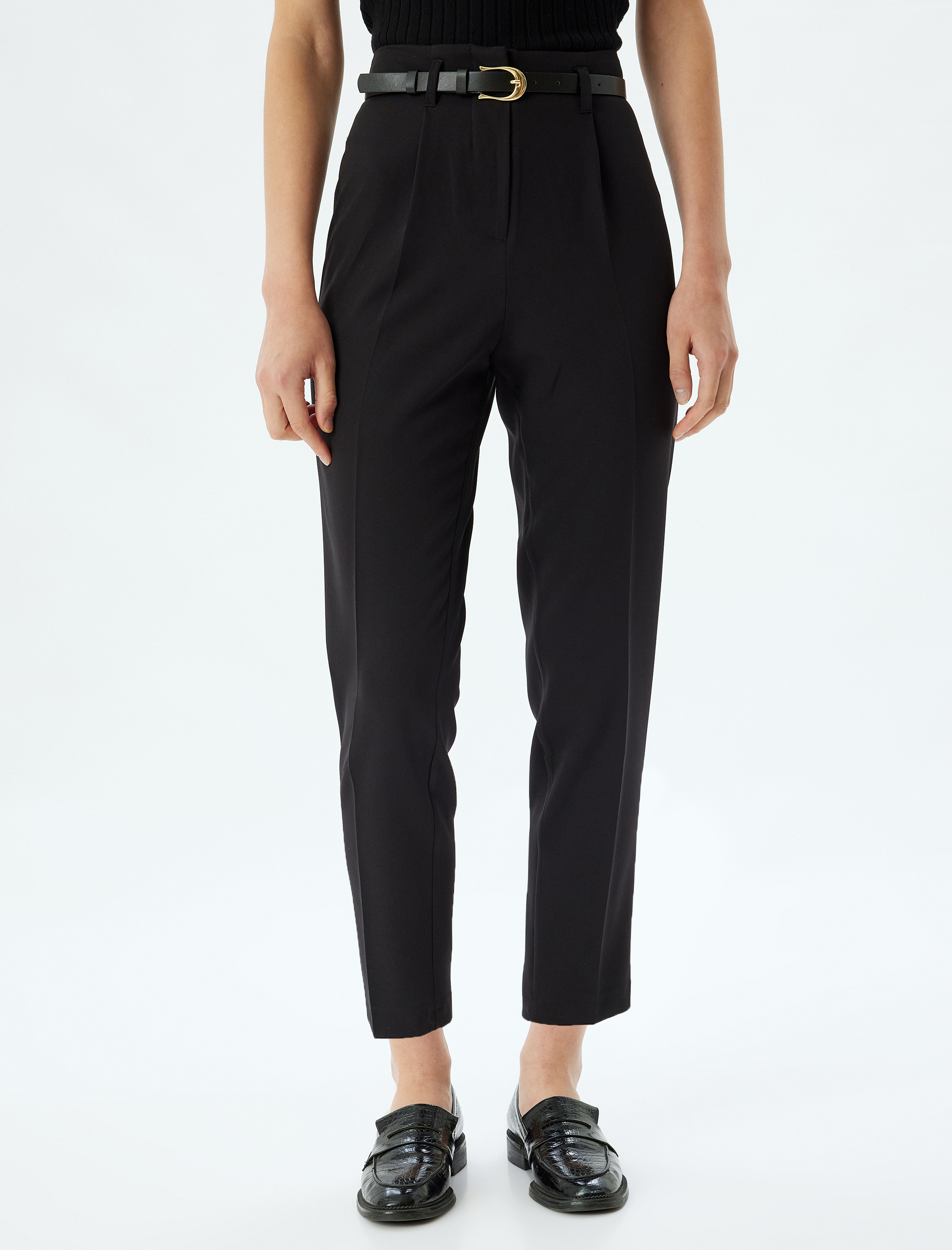 Yüksek Bel Cigarette Pantolon Kemerli Slim Fit