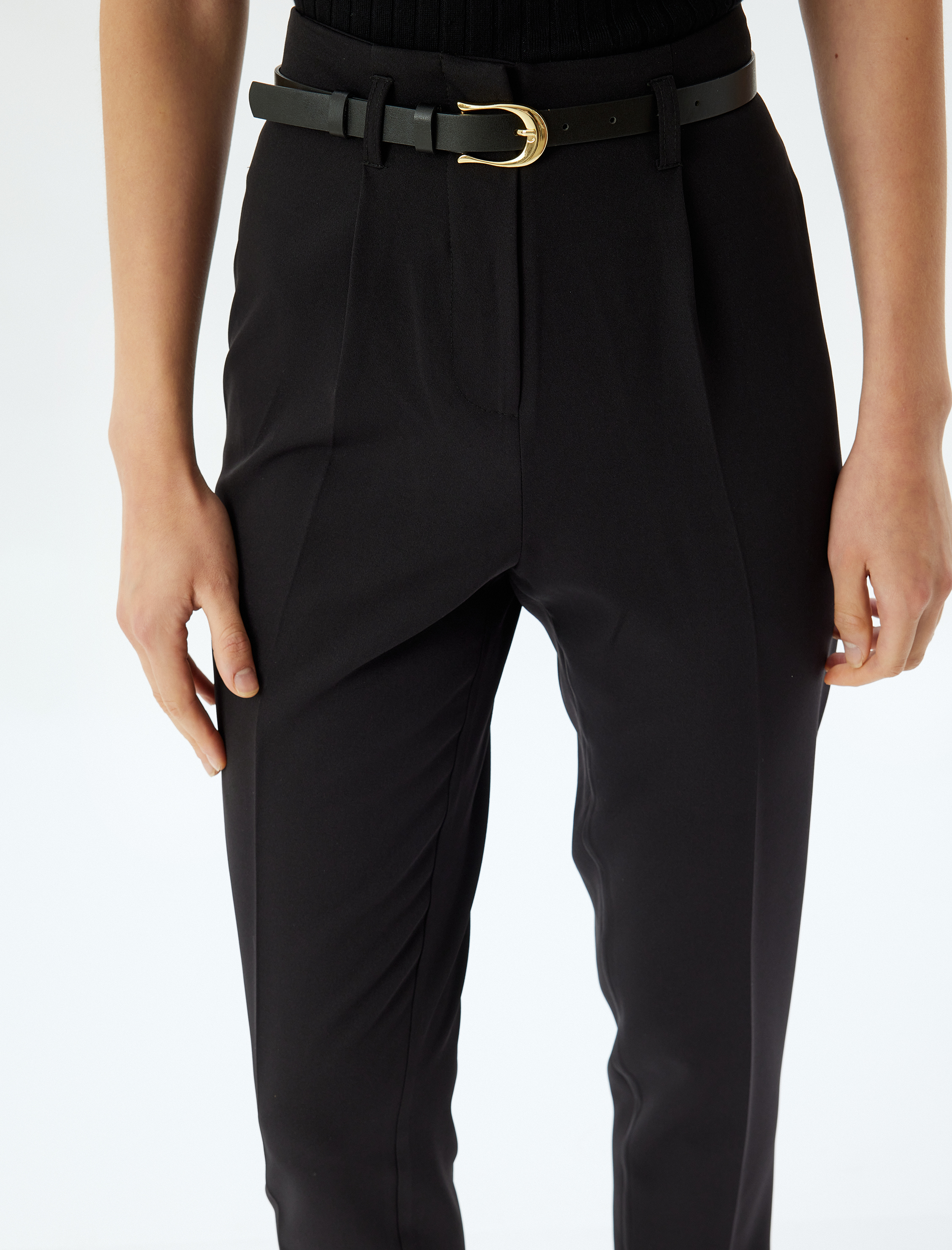 Yüksek Bel Cigarette Pantolon Kemerli Slim Fit