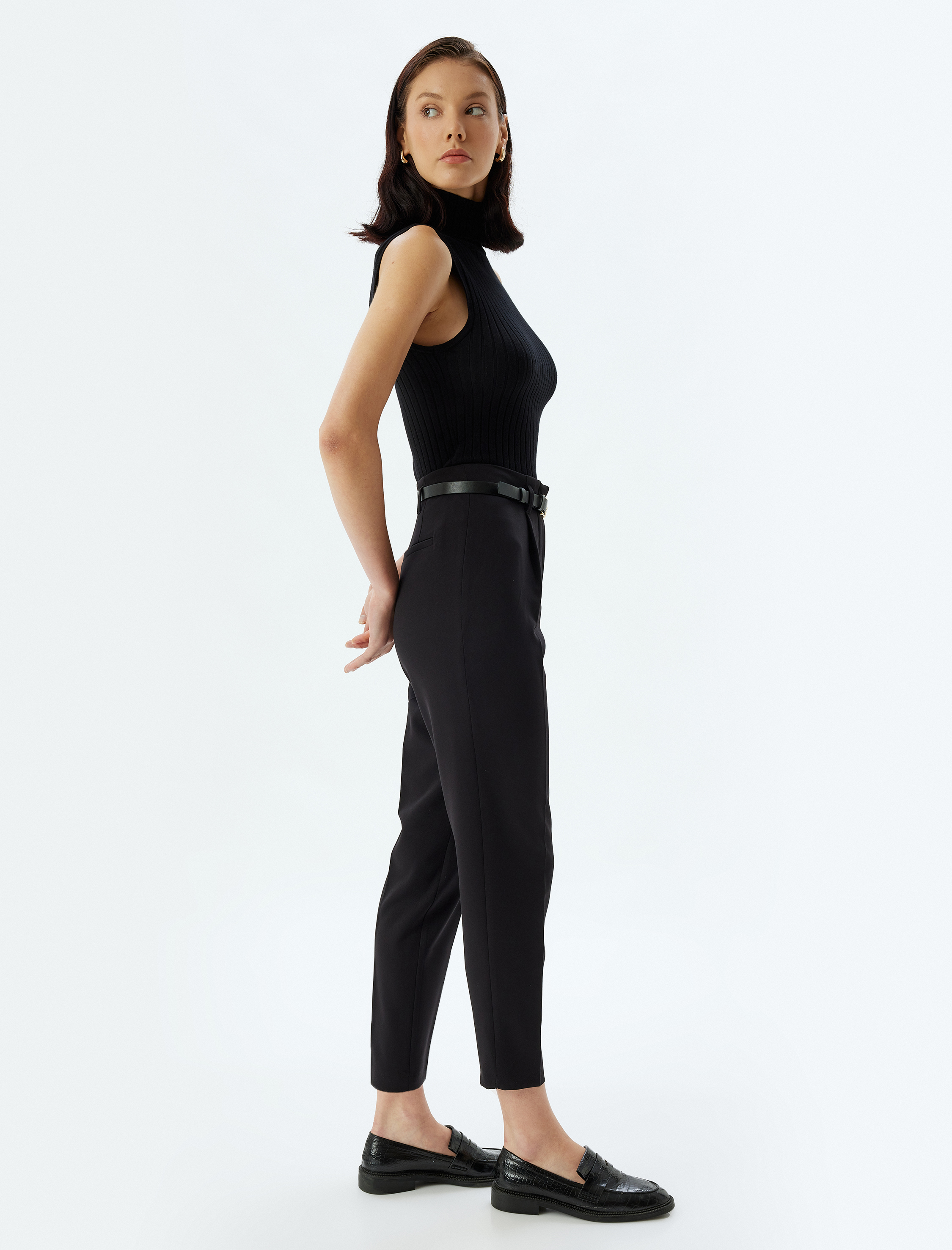 Yüksek Bel Cigarette Pantolon Kemerli Slim Fit