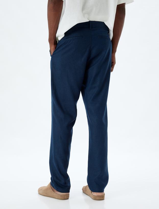 Keten Karışımlı Pantolon Chino Cep Detaylı Düğmeli_3