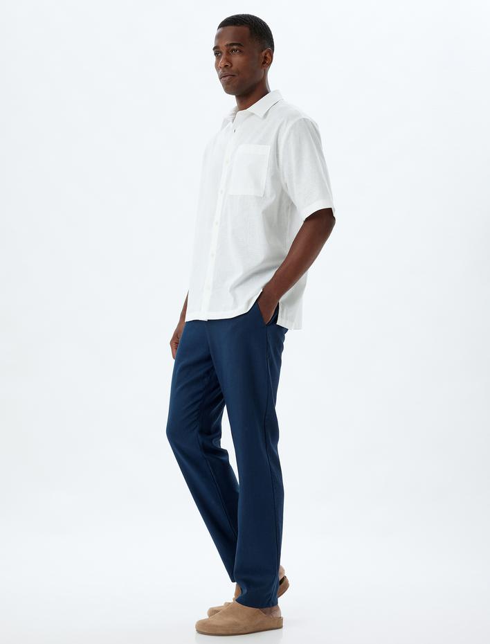  Keten Karışımlı Pantolon Chino Cep Detaylı Düğmeli