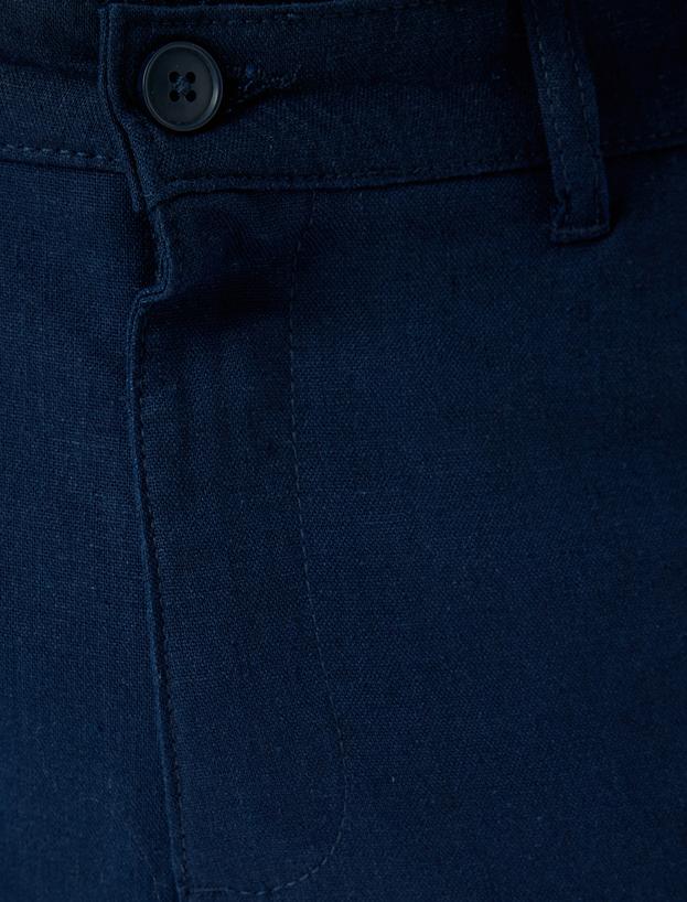 Keten Karışımlı Pantolon Chino Cep Detaylı Düğmeli_5