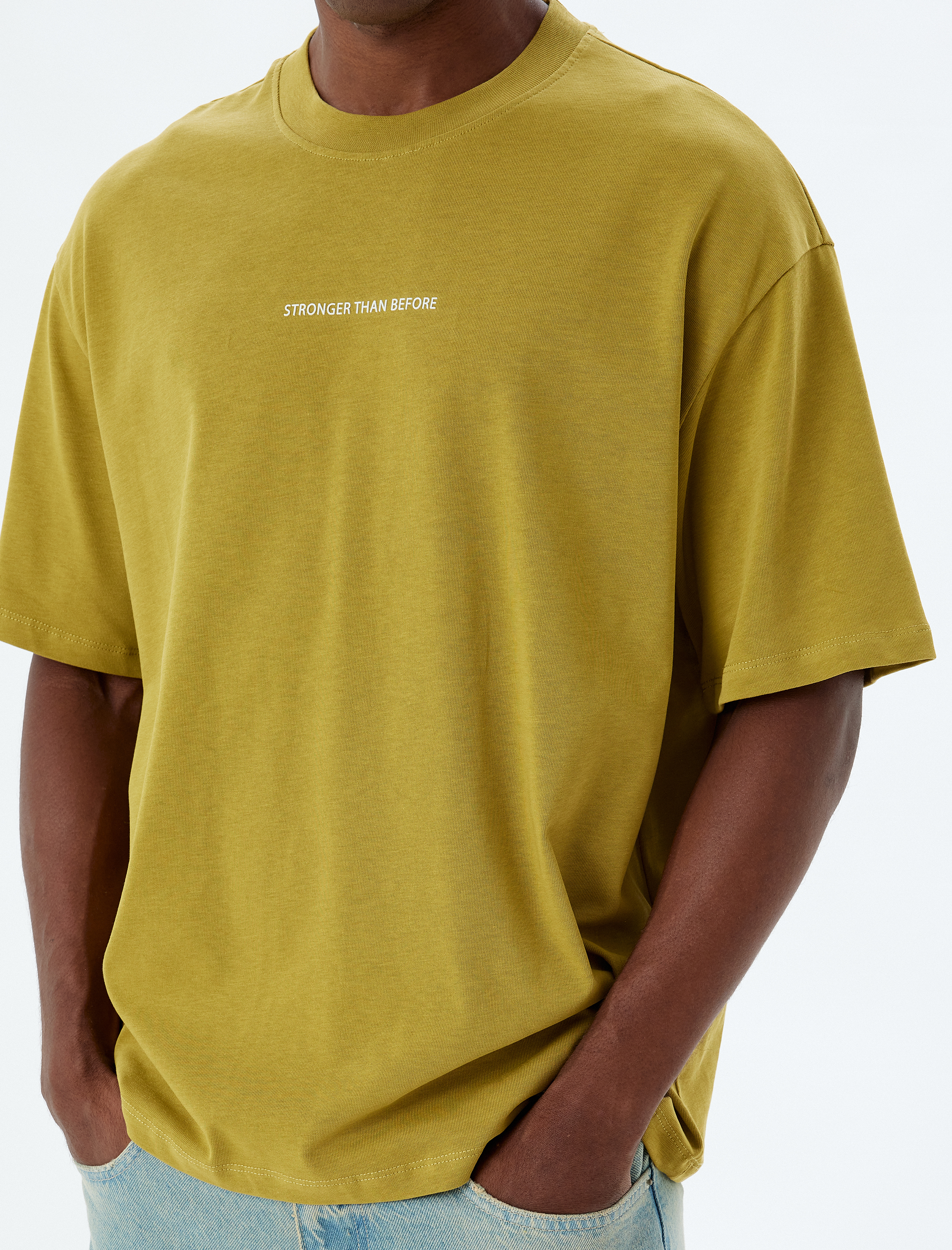   Slogan Baskılı Pamuklu Bisiklet Yaka Kısa Kollu Oversize Tişört