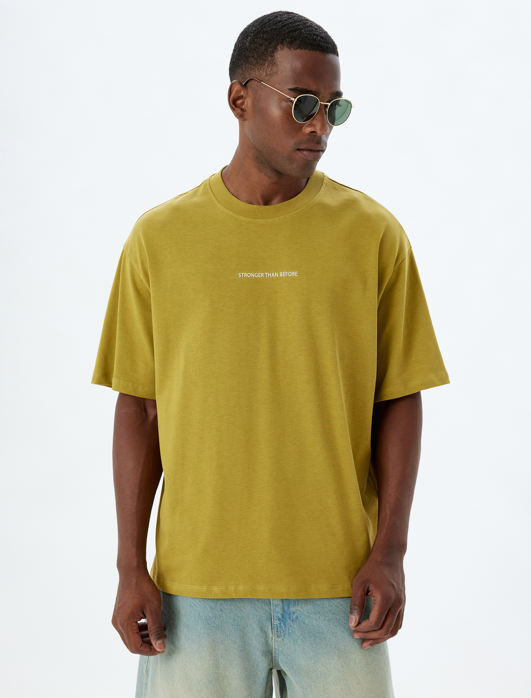   Slogan Baskılı Pamuklu Bisiklet Yaka Kısa Kollu Oversize Tişört