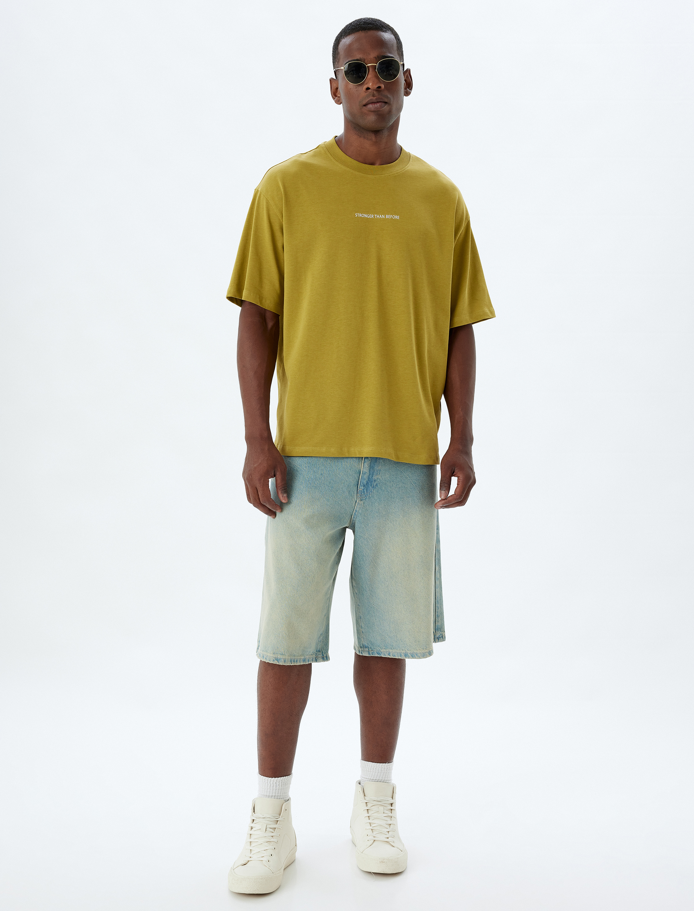   Slogan Baskılı Pamuklu Bisiklet Yaka Kısa Kollu Oversize Tişört