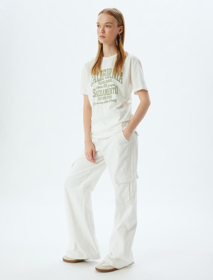  Oversize Tişört Kolej Baskılı Bisiklet Yaka Kısa Kollu Pamuklu