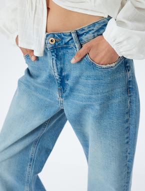 Bol Kot Pantolon Düz Uzun Paça Normal Bel Cepli Düğmeli Pamuklu - Longer Straight Fit Jean_4