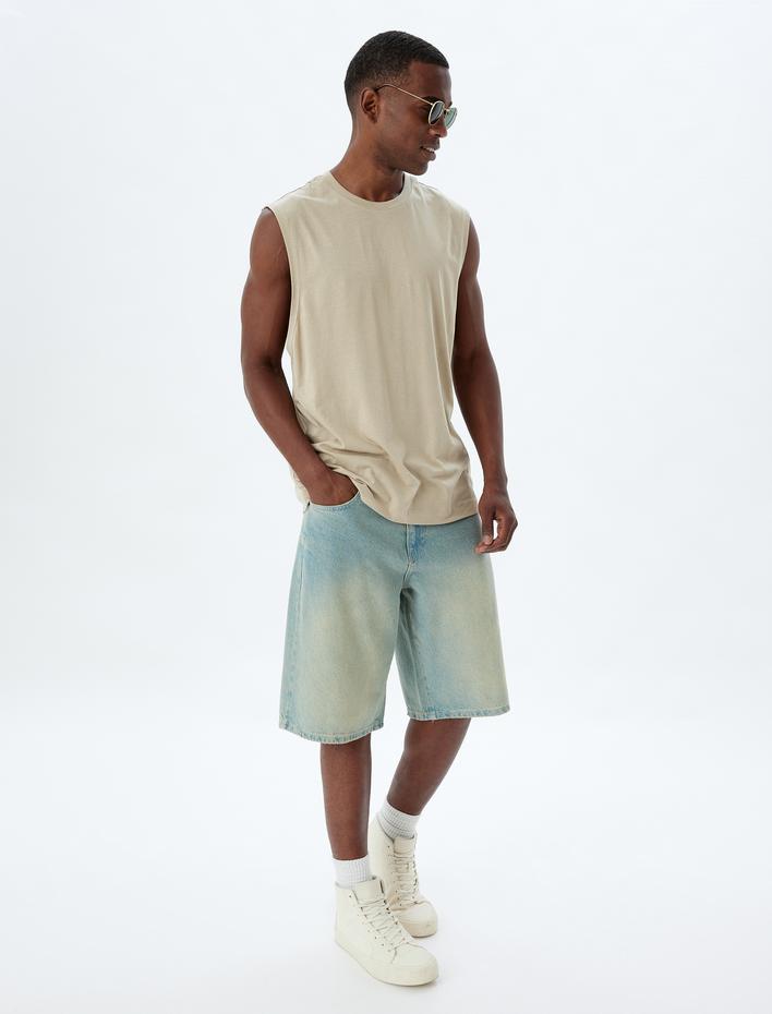  Basic Kolsuz Tişört Bisiklet Yaka Pamuklu