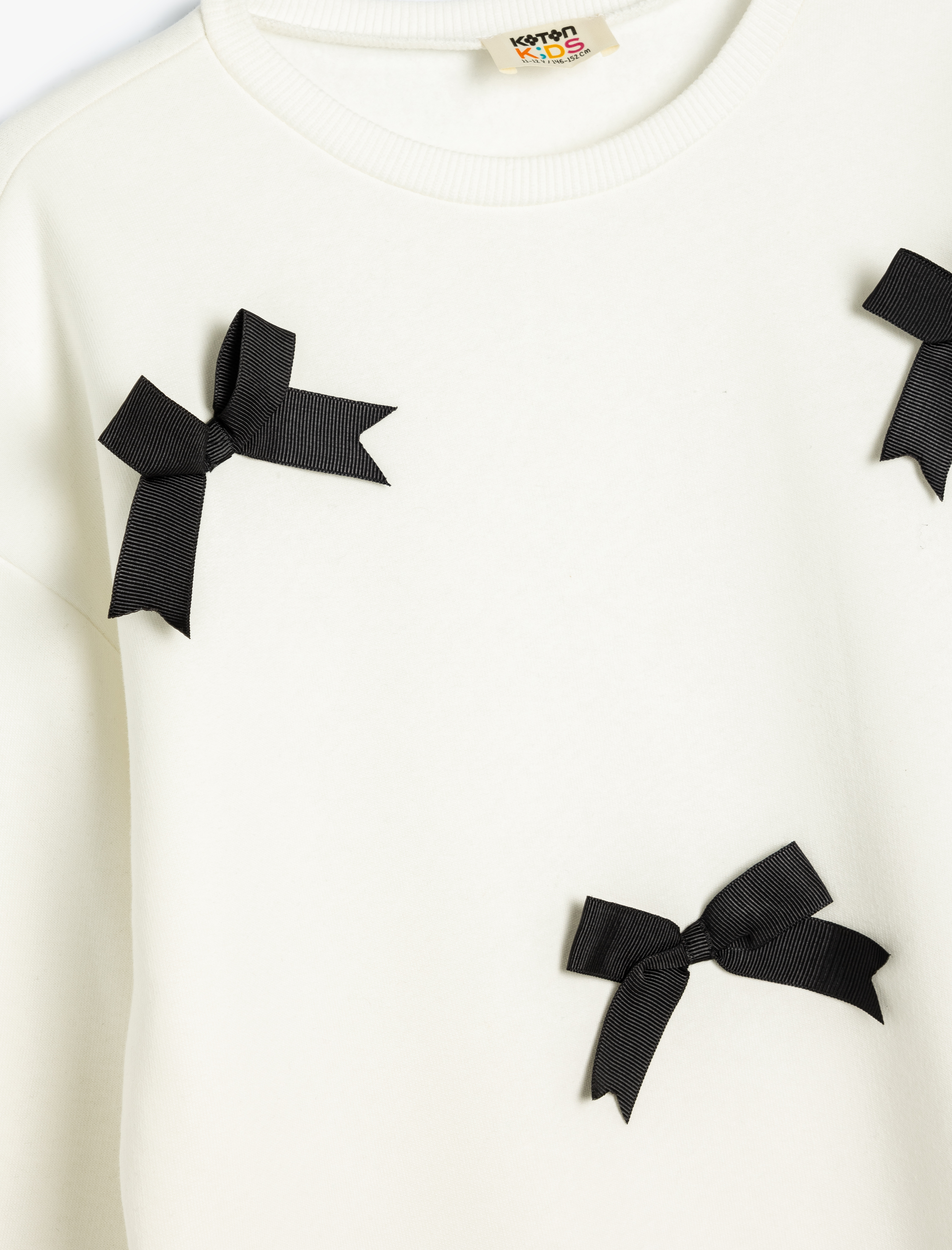  Kız Çocuk Basic Sweat Bisiklet Yaka Uzun Kollu Fiyonk Detaylı Şardonlu