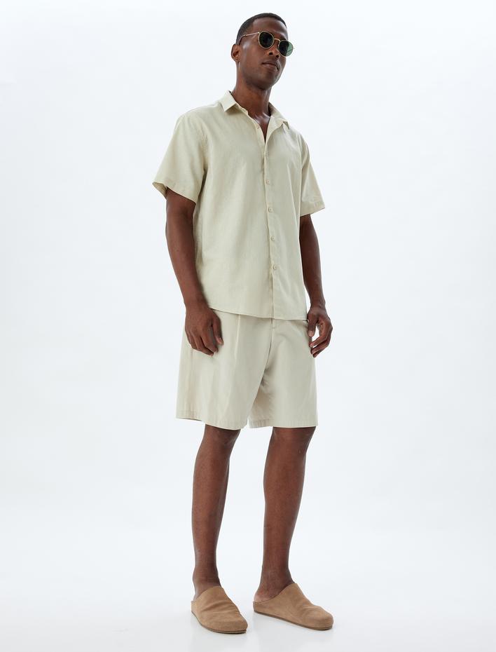  Keten Karışımlı Gömlek Basic Kısa Kollu Regular Fit