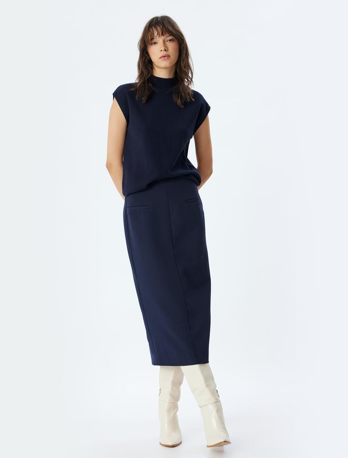  Midi Boy Kalem Etek Arkadan Yırtmaç Detaylı Normal Bel