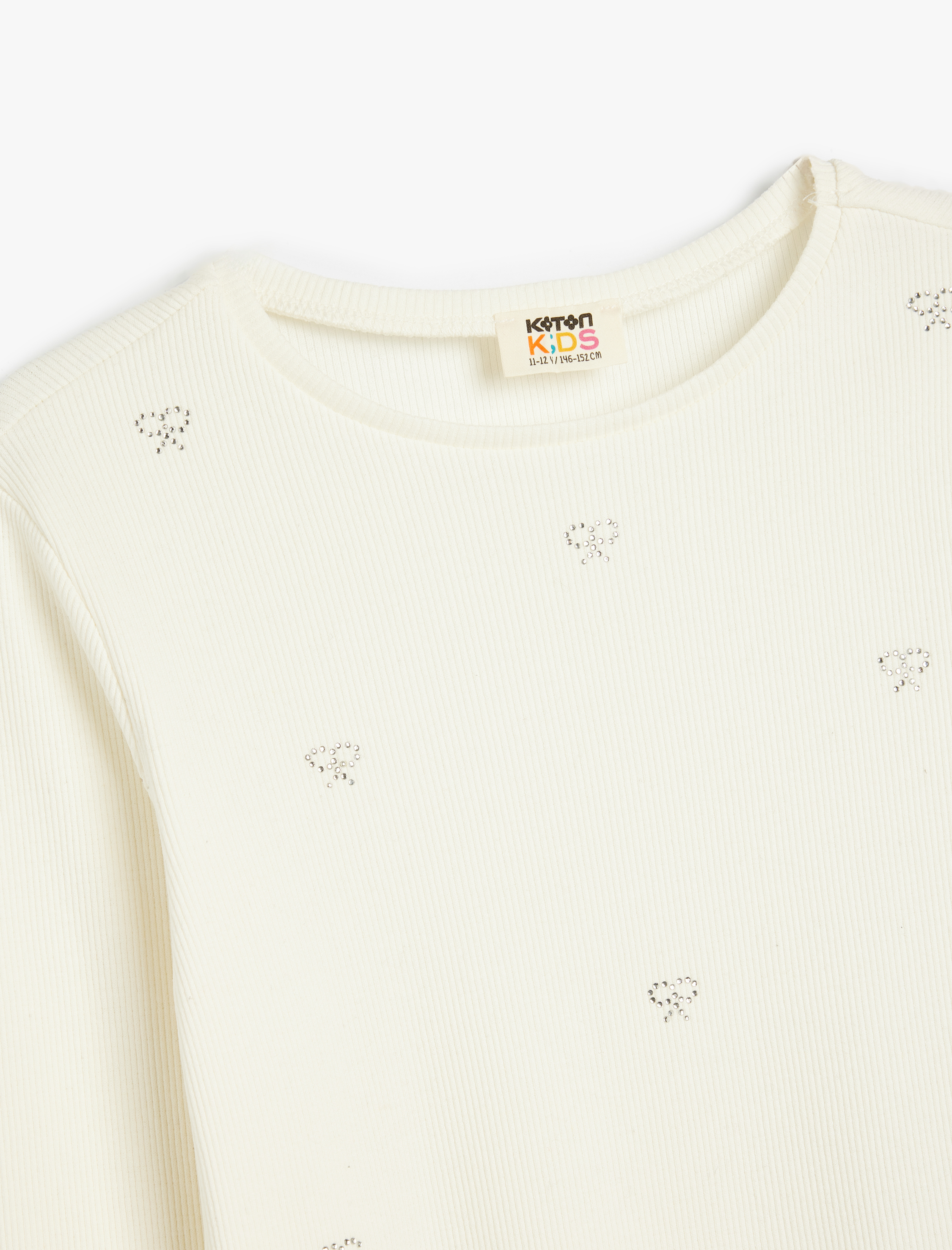  Kız Çocuk Tişört Uzun Kollu Fiyonk Detaylı Bisiklet Yaka Pamuklu