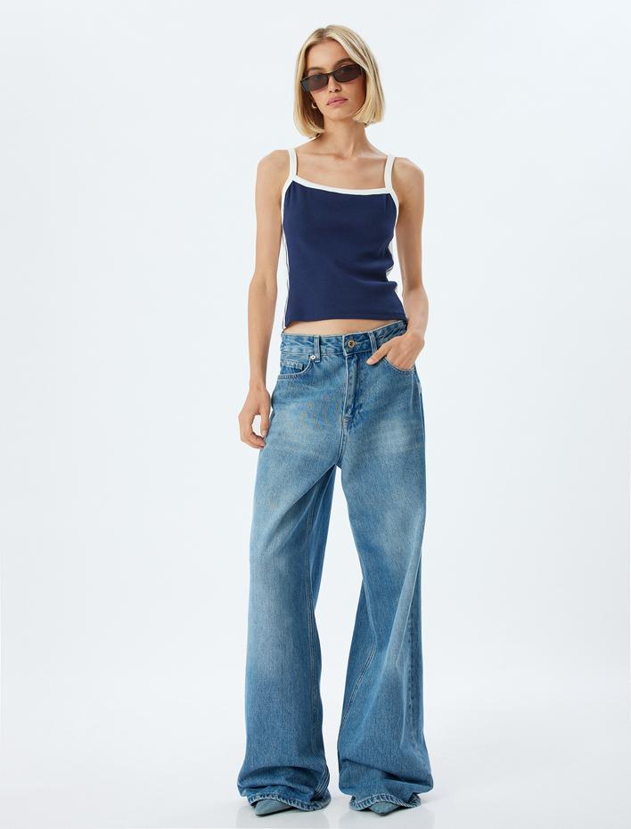  Renk Kontrastlı İnce Askılı Pamuklu Fitilli Atlet