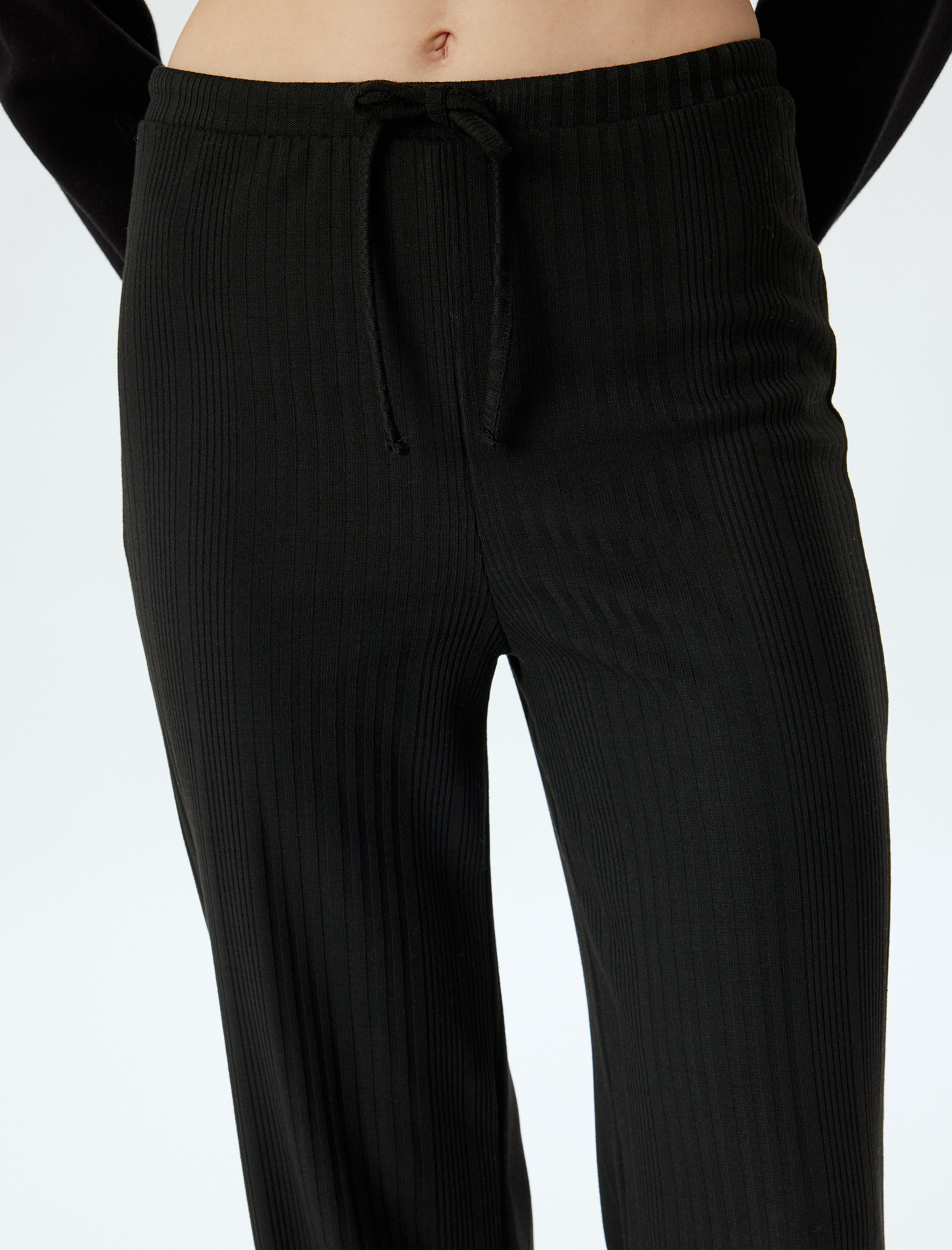   Bol Paça Pantolon Yüksek Bel Bağcıklı Fitilli Rahat Kalıp