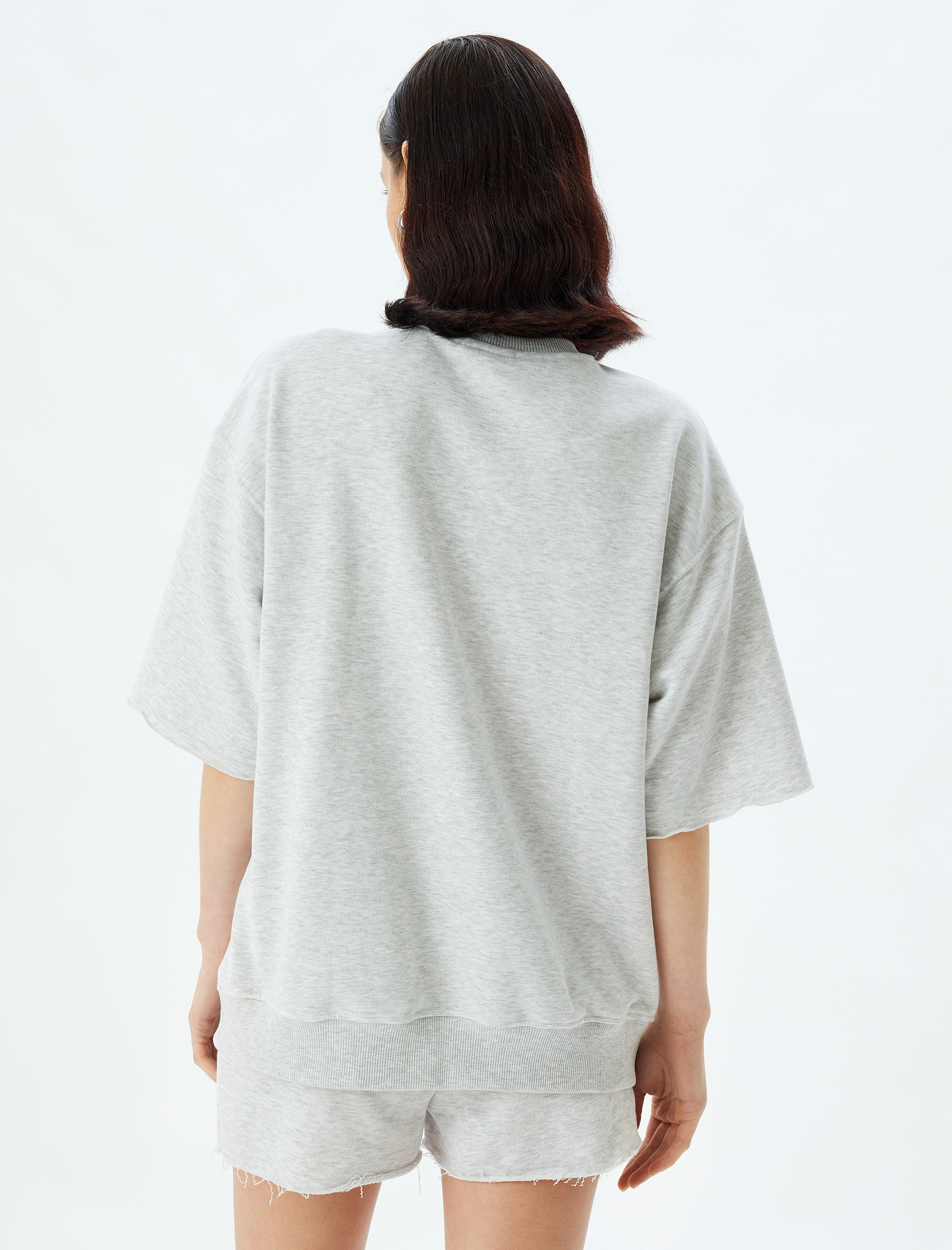   Kısa Kollu Bisiklet Yaka Pamuklu Sweatshirt