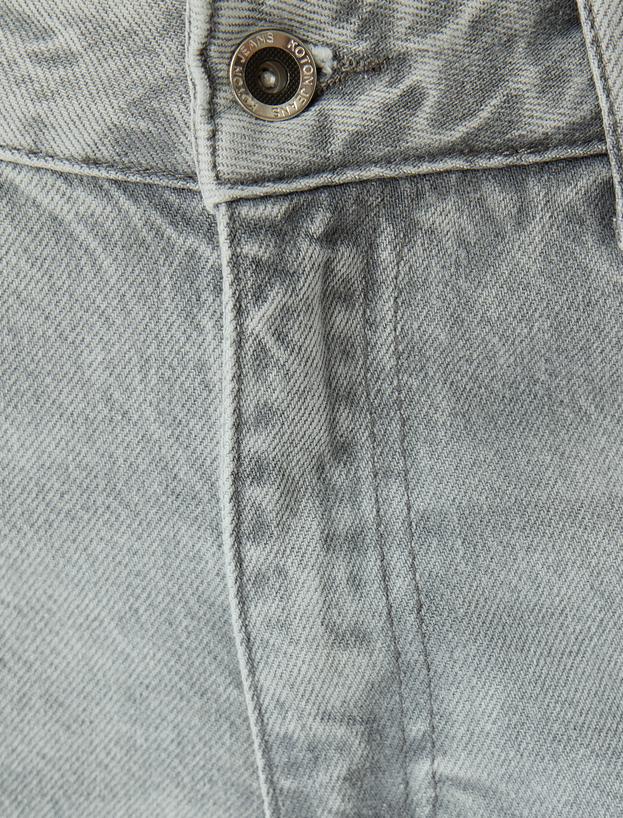 Geniş Paça Kot Pantolon Normal Bel Cep Detaylı Düğmeli - Wide Leg Jean_5