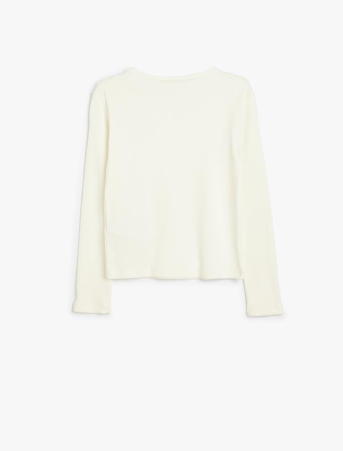 Kız Çocuk Tişört Uzun Kollu Fiyonk Detaylı Bisiklet Yaka Pamuklu