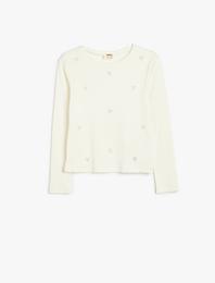 Tişört Uzun Kollu Fiyonk Detaylı Bisiklet Yaka Pamuklu