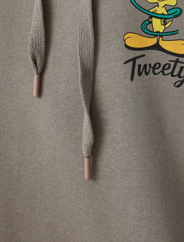 Tweety Oversize Sweatshirt Kapüşonlu Arkası Baskılı Lisanslı_5