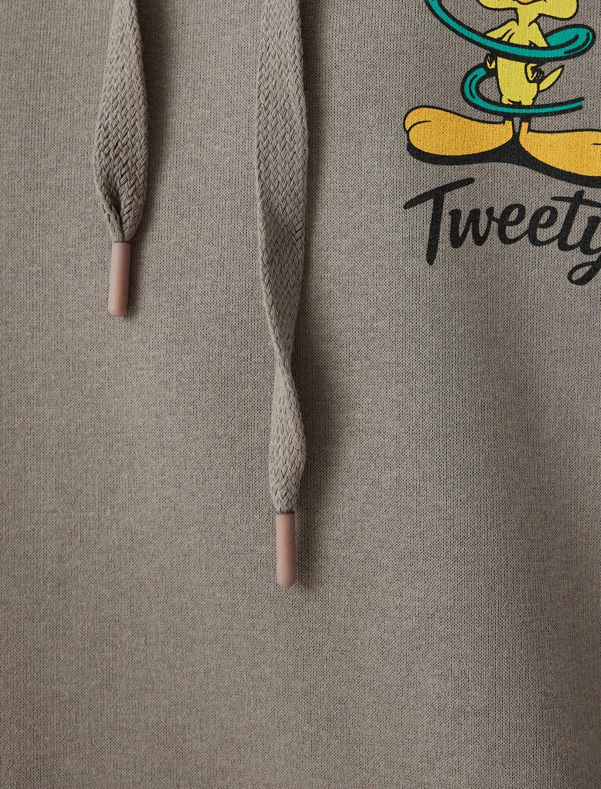   Tweety Oversize Sweatshirt Kapüşonlu Arkası Baskılı Lisanslı