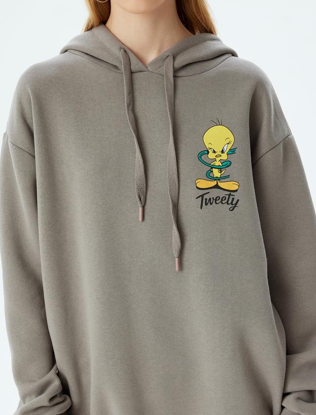 Tweety Oversize Sweatshirt Kapüşonlu Arkası Baskılı Lisanslı_4