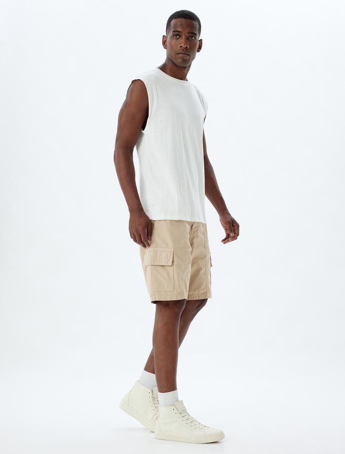  Chino Şort Bermuda Kargo Cep Detaylı Beli Bağcıklı Pamuklu