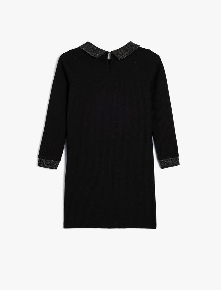 Kız Çocuk Elbise Bebe Yaka Kısa Kollu Sim Detaylı Ribanalı