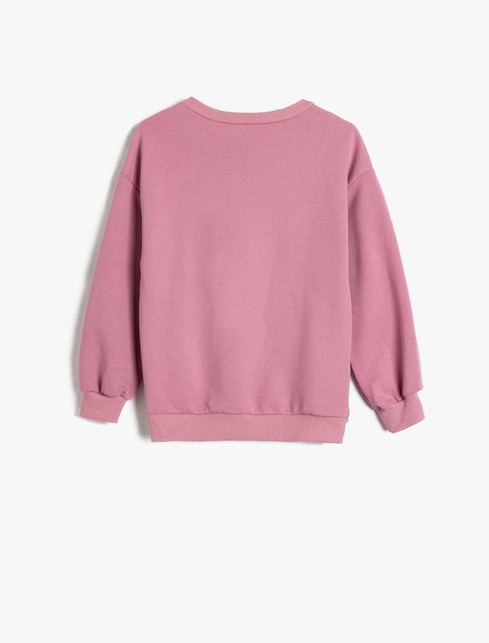 Kız Çocuk Sweatshirt Kelebek Baskılı Uzun Kollu Bisiklet Yaka Şardonlu