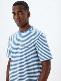 Bisiklet Yaka Tişört Slogan İşlemeli Kısa Kollu Biyeli Pamuklu