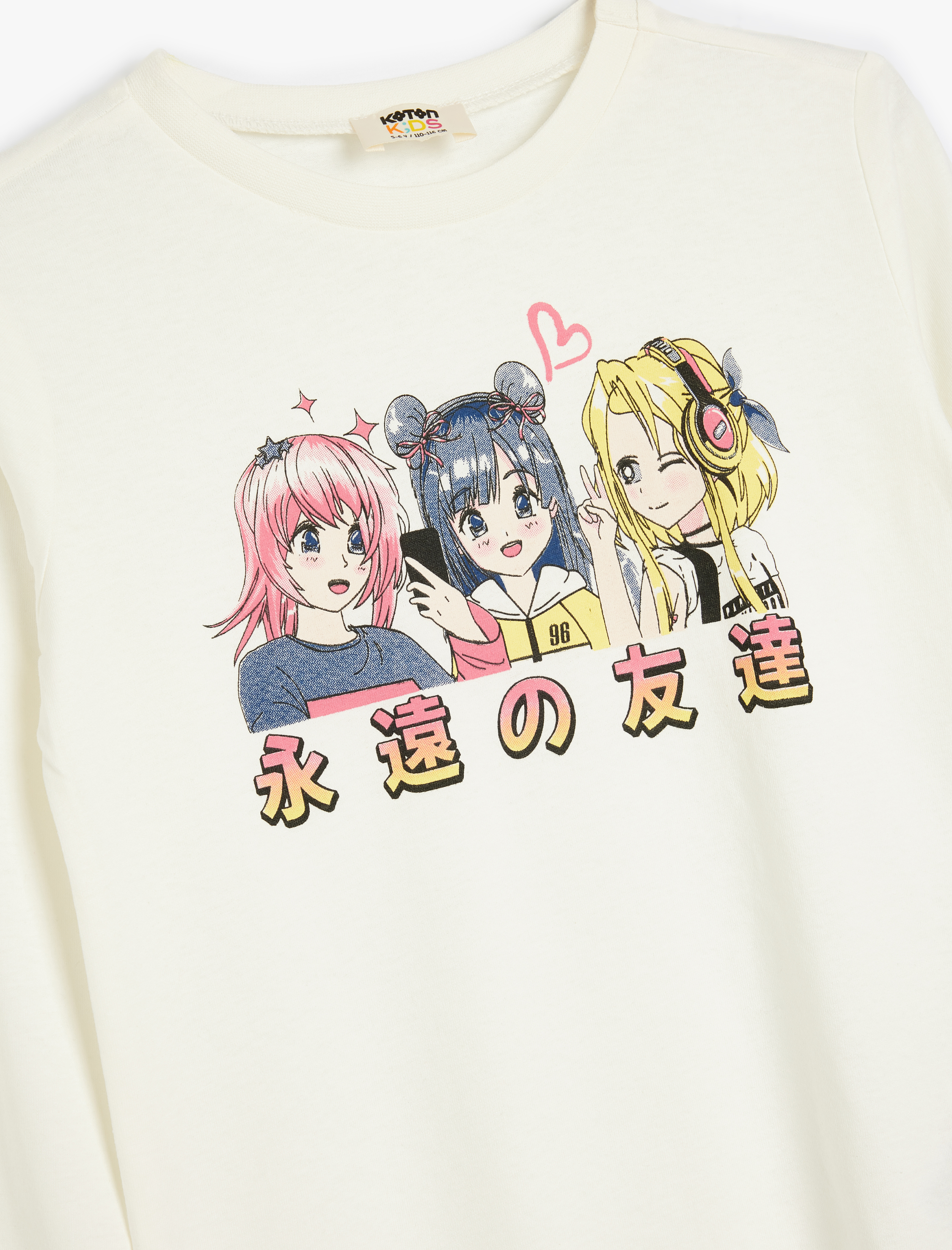  Kız Çocuk Anime Baskılı Uzun Kollu Pamuklu Tişört