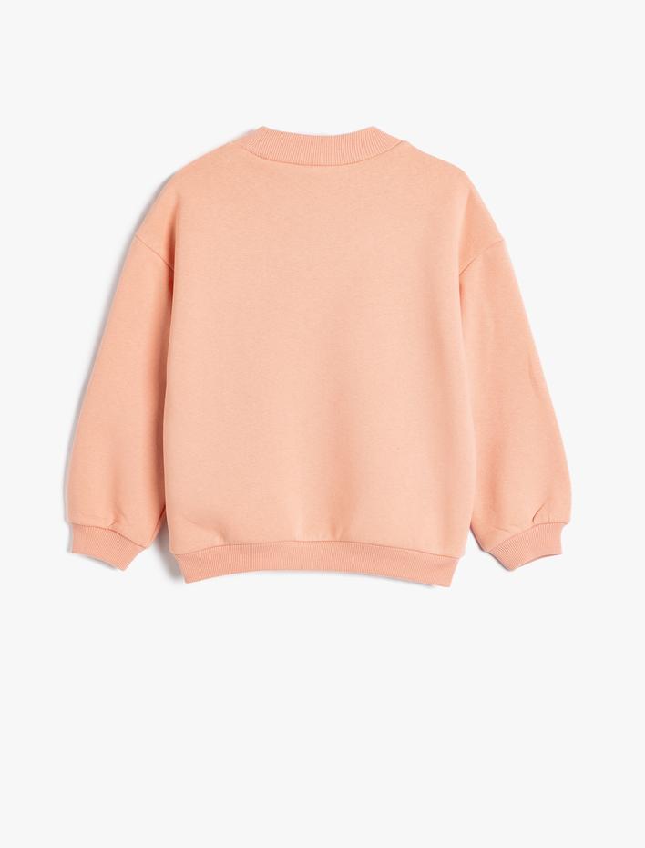 Kız Çocuk Sweatshirt Uzun Kollu Dik Yaka Slogan İşlemeli Pamuklu Şardonlu